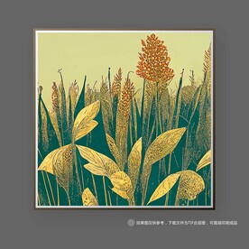 手绘风大麦立体风景挂画