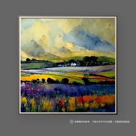 田园村庄山水玄关装饰画