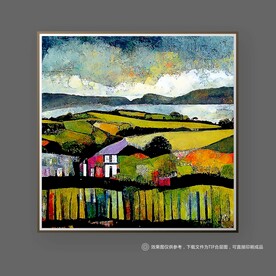 田园村庄山水玄关装饰画