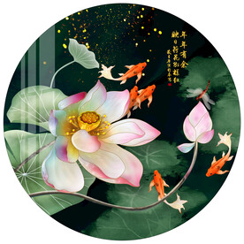 年年有余荷花圆形装饰画