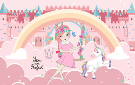 卡通城堡公主儿童房背景墙