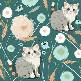 猫咪布料底纹卡通多彩图案