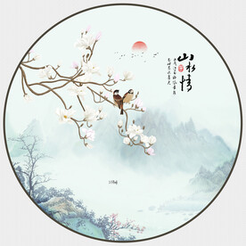 新中式玉兰花鸟画