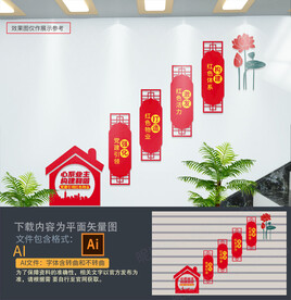 红色物业楼梯文化墙