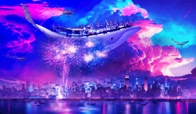 卡通鲸鱼背景墙