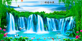 流水生财瀑布山水背景