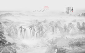 新中式国画山水电视背景墙