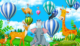 卡通动物园儿童房背景墙