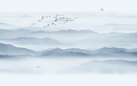 现代意境新中式山水背景壁画