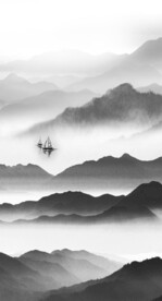 水墨山水屏风打印图