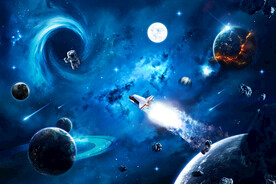 蓝色宇宙星球火箭黑洞银河系背景