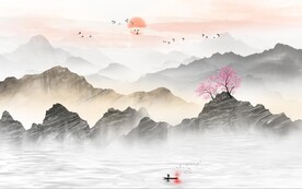 新中式抽象水墨山水风景背景墙