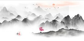 新中式抽象水墨山水风景背景墙