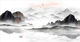 新中式抽象水墨山水风景背景墙