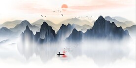 新中式抽象水墨山水风景背景墙