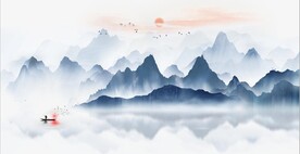 新中式抽象水墨山水风景背景墙