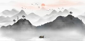 新中式抽象水墨山水风景背景墙