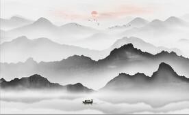 新中式抽象水墨山水风景背景墙