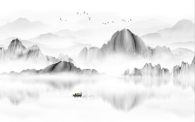 新中式抽象水墨山水风景背景墙