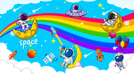 卡通星空宇航员儿童房背景墙
