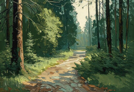 当代油画 林间小路