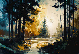 当代油画 林间小溪