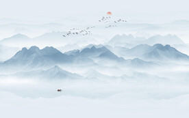 意境水墨山水画背景墙