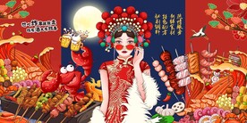 国潮美食夜宵烧烤海报图片