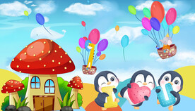 卡通企鹅儿童房背景墙