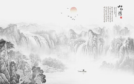 新中式国画山水电视背景墙