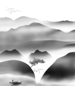 高清分层水墨推拉门打印图