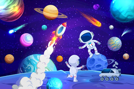 卡通太空星球宇航员火箭星空背景