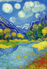 梵高风格手绘油画风景画