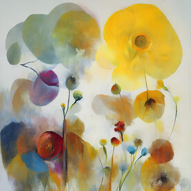 油画 盛开的野花