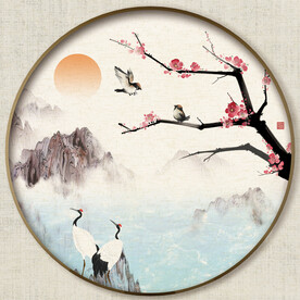 圆形新中式山水画 