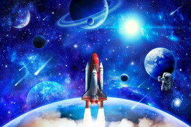 蓝色宇宙银河外太空火箭星球背景