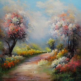 当代油画 花瓣雨