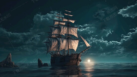 黑夜大海的帆船