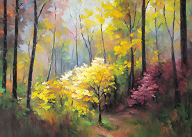 油画 树林里的秋天