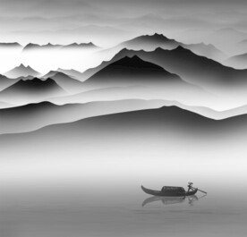 高清分层水墨山水推拉门打印图