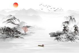 新中式旭日东升水墨意境电视背景