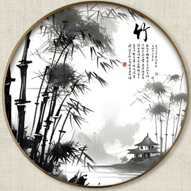 圆形水墨竹子