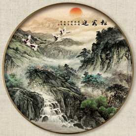 圆形中式山水画