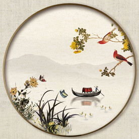 圆形山水花鸟图