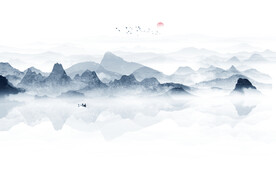 简约抽象山水背景墙