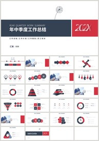 红蓝年中季度工作总结计划ppt