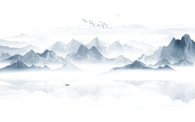 意境水墨山水画背景墙