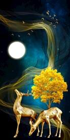 发财鹿玄关装饰画