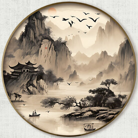 圆形中式山水画