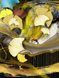 抽象银杏叶麋鹿装饰画